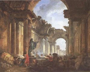 ROBERT, Hubert Imaginary View of the Grande Galerie in Ruins (mk05) France oil painting art